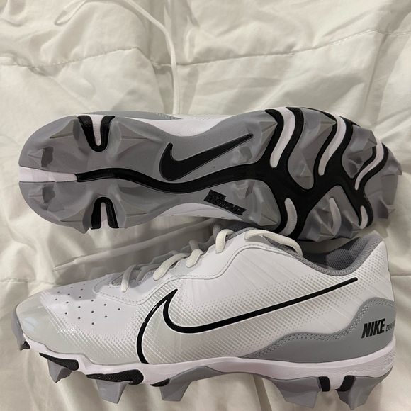 Mens Size 10.5 Nike Alpha Huarache 4 Kystn Baseball Cleats White & Gray New - Picture 3 of 5
